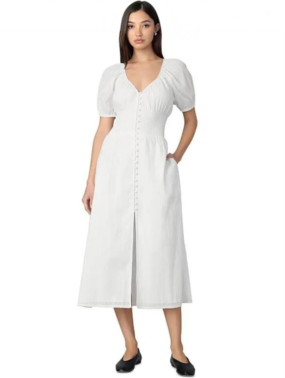 Joe's Jeans White "Monet" Midi Dress, XL, Cottagecore Boho Chic Romantic Airy